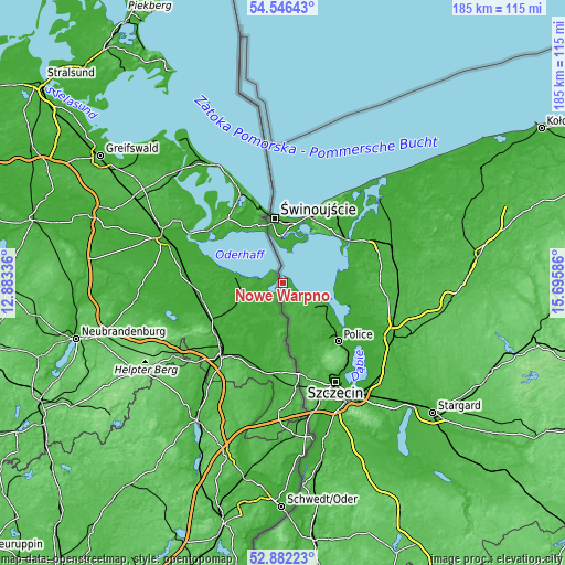 Topographic map of Nowe Warpno