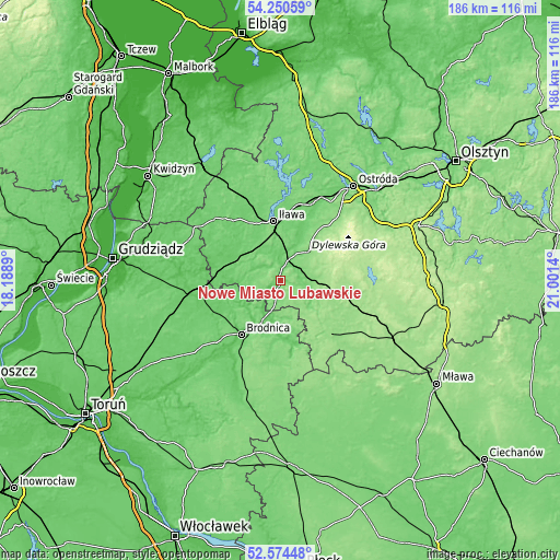 Topographic map of Nowe Miasto Lubawskie