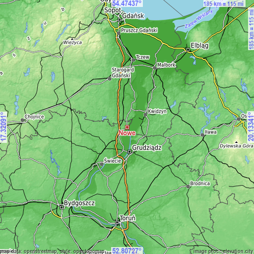 Topographic map of Nowe
