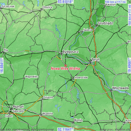 Topographic map of Nowa Wieś Wielka