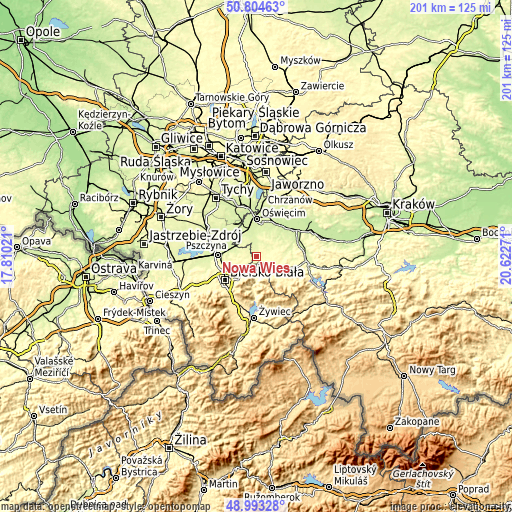 Topographic map of Nowa Wieś