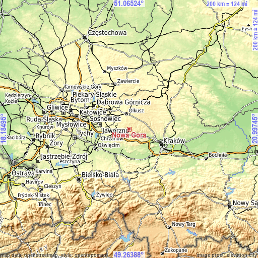 Topographic map of Nowa Góra