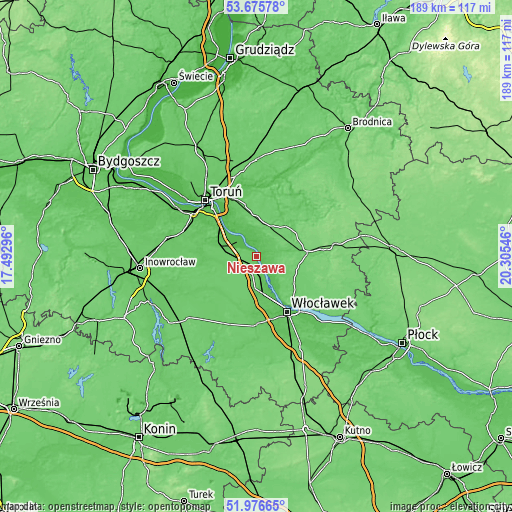 Topographic map of Nieszawa