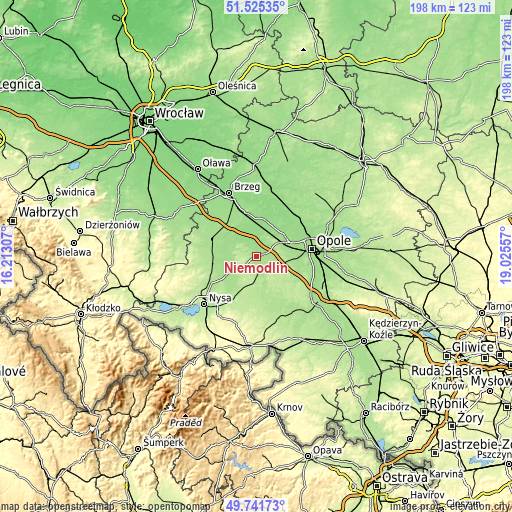 Topographic map of Niemodlin