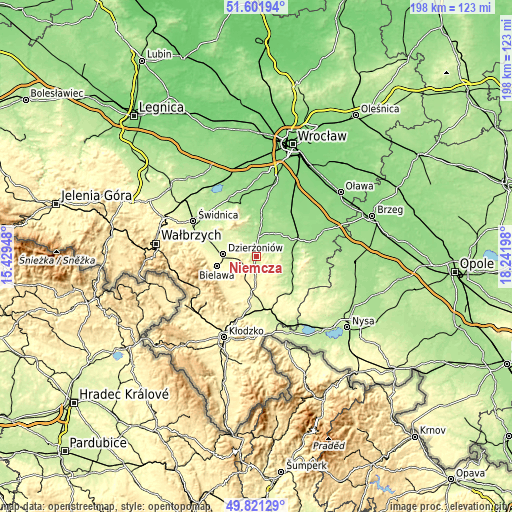 Topographic map of Niemcza