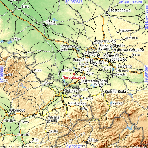 Topographic map of Niedobczyce
