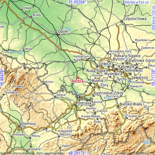 Topographic map of Nędza