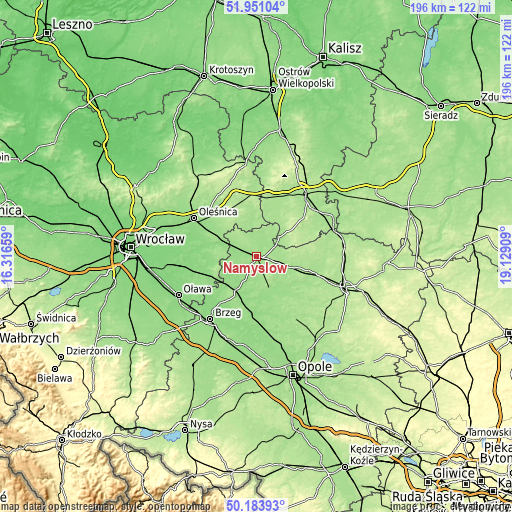 Topographic map of Namysłów