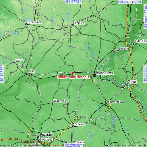 Topographic map of Nakło nad Notecią