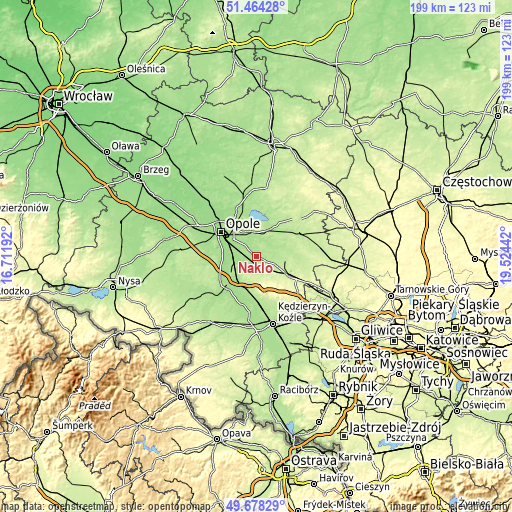 Topographic map of Nakło