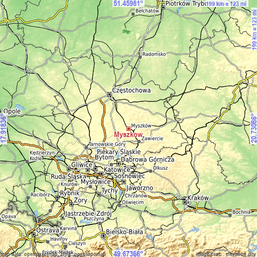 Topographic map of Myszków