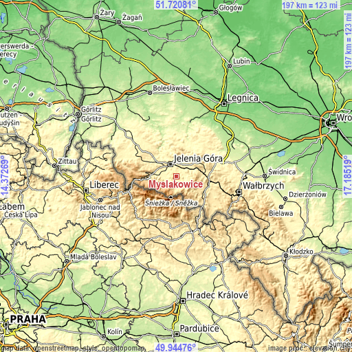 Topographic map of Mysłakowice