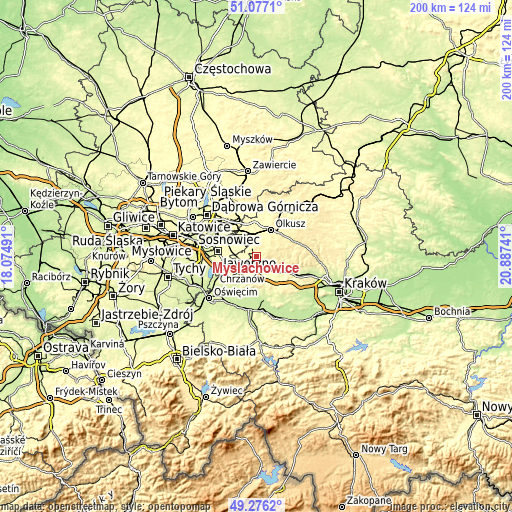 Topographic map of Myślachowice