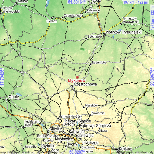 Topographic map of Mykanów