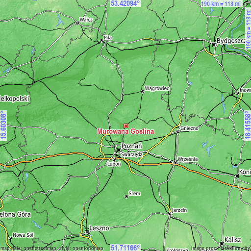 Topographic map of Murowana Goślina