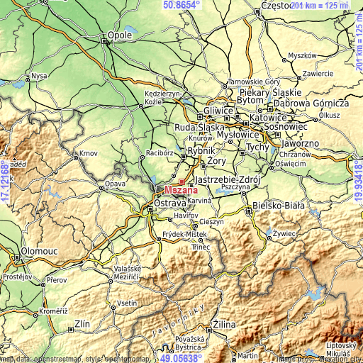 Topographic map of Mszana