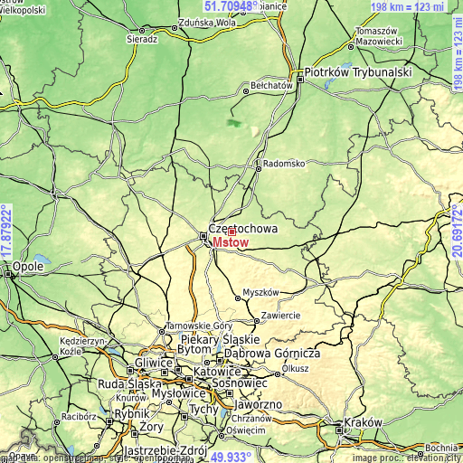 Topographic map of Mstów