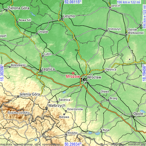 Topographic map of Mrozów