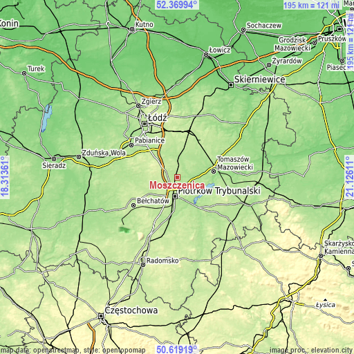 Topographic map of Moszczenica