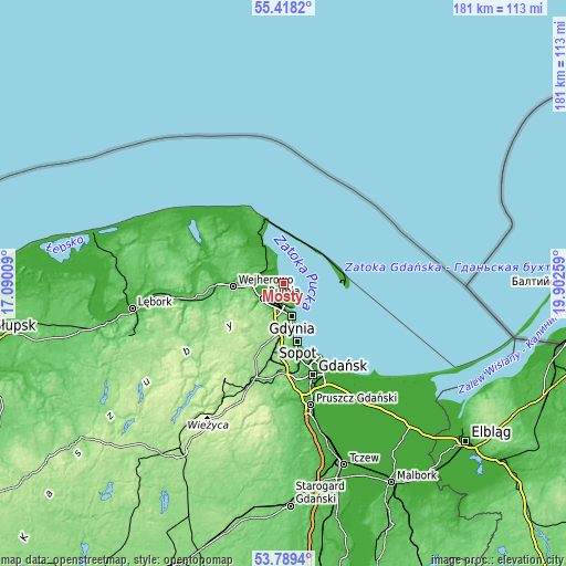 Topographic map of Mosty