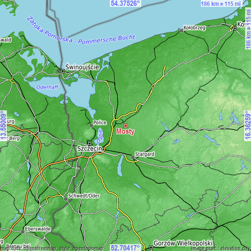 Topographic map of Mosty