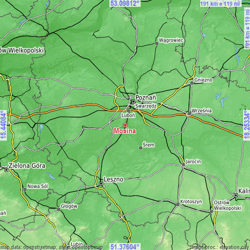 Topographic map of Mosina