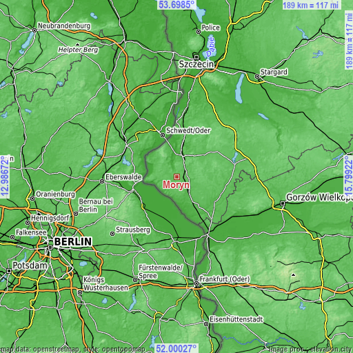 Topographic map of Moryń