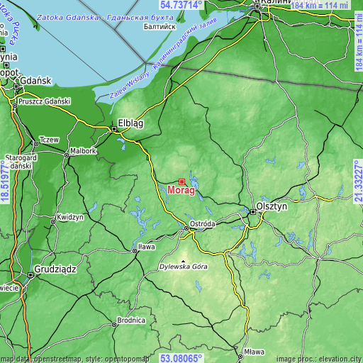 Topographic map of Morąg