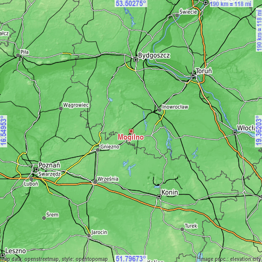 Topographic map of Mogilno