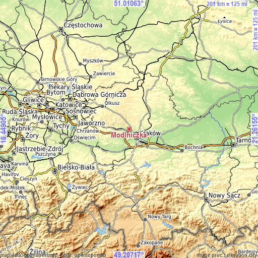 Topographic map of Modlniczka