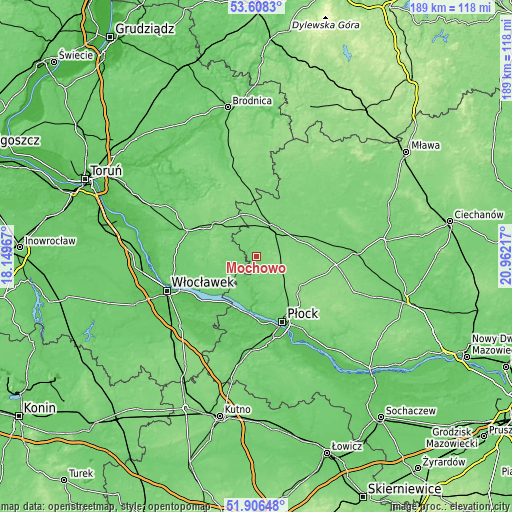 Topographic map of Mochowo