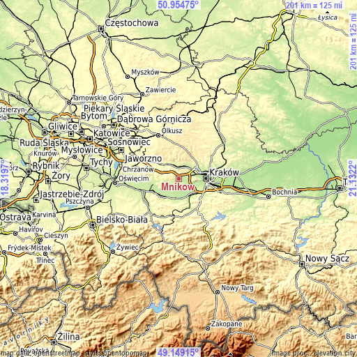 Topographic map of Mników