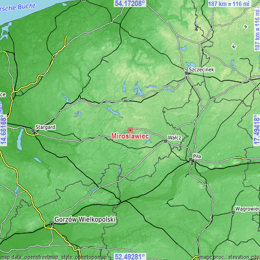 Topographic map of Mirosławiec