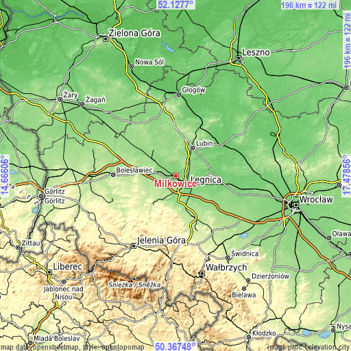 Topographic map of Miłkowice