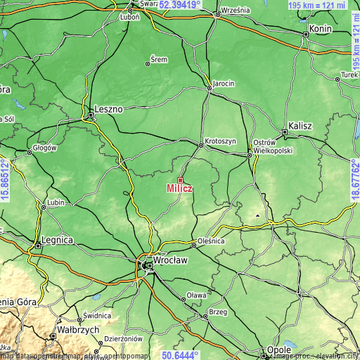 Topographic map of Milicz