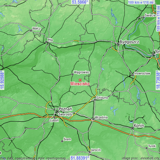 Topographic map of Mieścisko