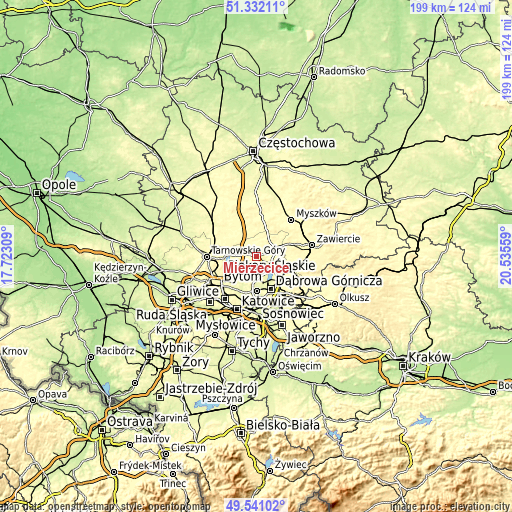 Topographic map of Mierzęcice