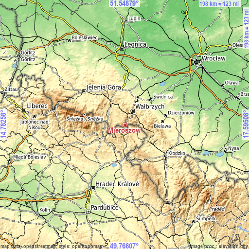 Topographic map of Mieroszów