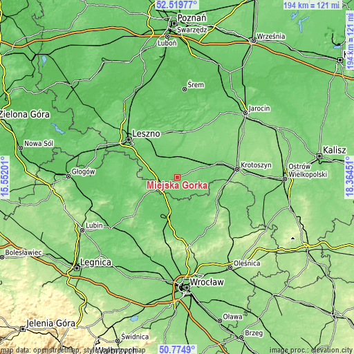 Topographic map of Miejska Górka