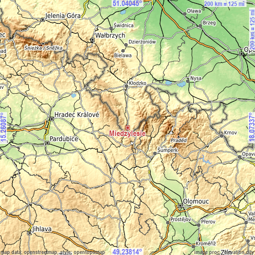 Topographic map of Międzylesie