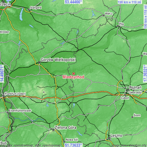 Topographic map of Międzychód