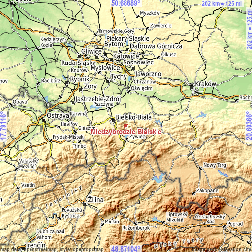 Topographic map of Międzybrodzie Bialskie