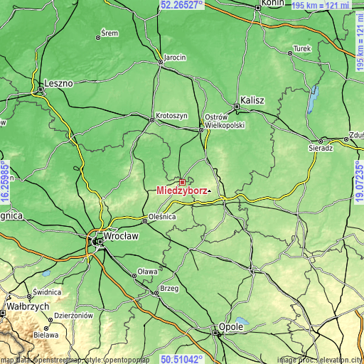 Topographic map of Międzybórz