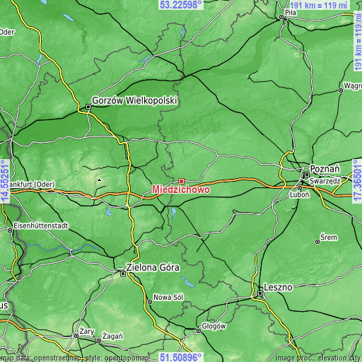 Topographic map of Miedzichowo