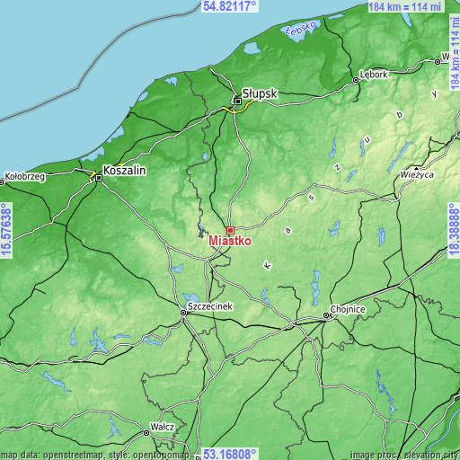 Topographic map of Miastko