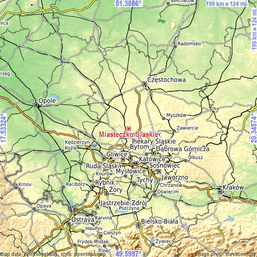 Topographic map of Miasteczko Śląskie