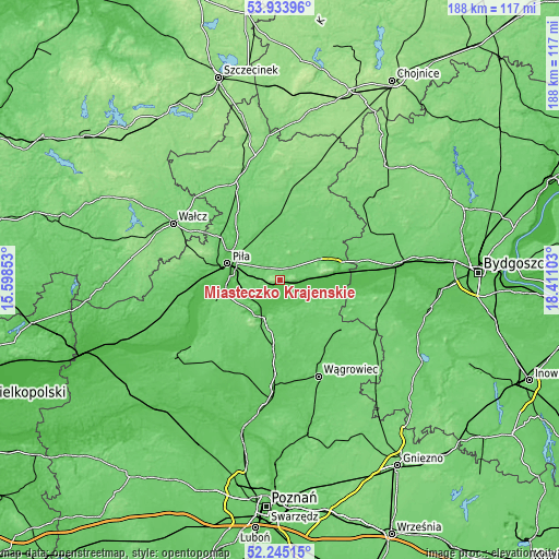 Topographic map of Miasteczko Krajeńskie