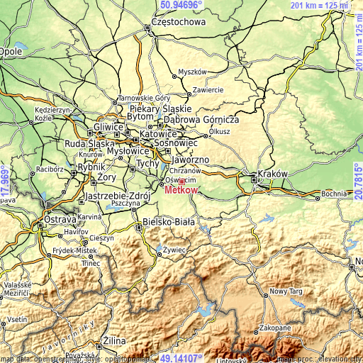 Topographic map of Mętków