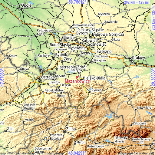 Topographic map of Mazańcowice