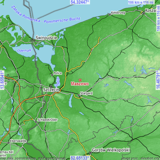 Topographic map of Maszewo